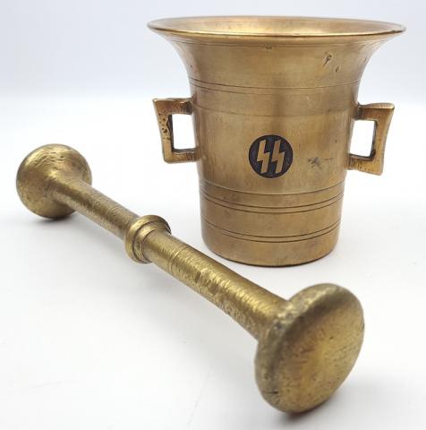 Waffen SS brass bowl for spices mortier gold kantine tool with SS runes on each piece