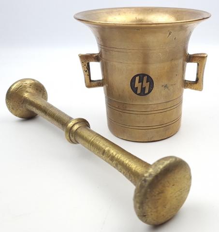 Waffen SS brass bowl for spices mortier gold kantine tool with SS runes on each piece