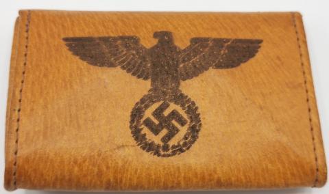 Waffen SS leather wallet with third reich eagle and SS runes with 3 reich marks with swastika on them