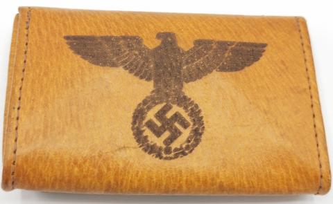 Waffen SS leather wallet with third reich eagle and SS runes with 3 reich marks with swastika on them