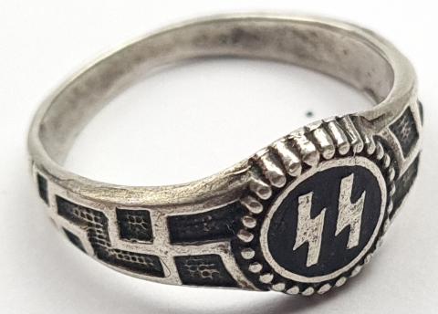 Waffen SS officer ring with ss runes & swastikas - marked RZM - SS and silver 800