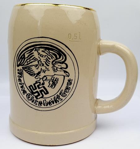 Waffen SS porcelain beer mug with swastika eagle SS runes and ss dagger's MOTTO "Meine Ehre heisst Treue"