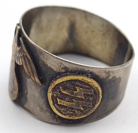 Waffen SS soldier ring with ss runes third reich eagle swastika marked silver original genuine a vendre