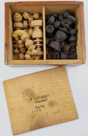 waffen SS ss-lazaret berlin check game in wooden box, marked original for sale