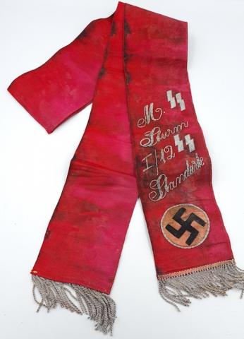 Waffen SS standarte Sturmann funeral sash banner with ss runes and swastika