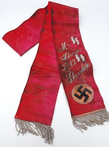 Waffen SS standarte Sturmann funeral sash banner with ss runes and swastika