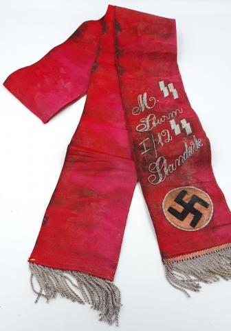 Waffen SS standarte Sturmann funeral sash banner with ss runes and swastika