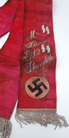 Waffen SS standarte Sturmann funeral sash banner with ss runes and swastika