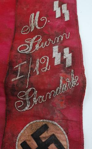 Waffen SS standarte Sturmann funeral sash banner with ss runes and swastika