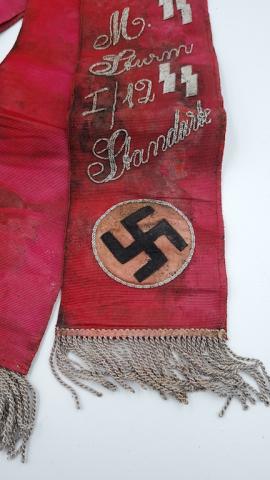 Waffen SS standarte Sturmann funeral sash banner with ss runes and swastika