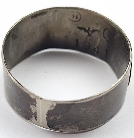 Waffen SS Totenkopf custom ring with SS runes - Swastika - Skull - marked and dated 1941