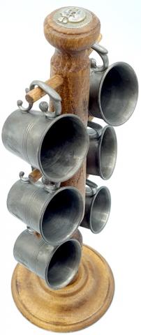 Waffen SS Totenkopf division amazing set of silverware shooter cup on a wooden tree with a ss cap button on top