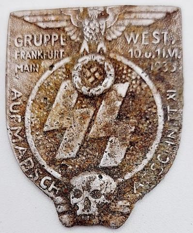 Waffen SS Totenkopf early panzer division gruppe west frankfurt 1935 shield relic ground dug found Waffen SS Totenkopf early panzer division gruppe west frankfurt 1935 shield relic ground dug found