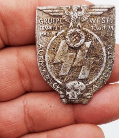 Waffen SS Totenkopf early panzer division gruppe west frankfurt 1935 shield relic ground dug found Waffen SS Totenkopf early panzer division gruppe west frankfurt 1935 shield relic ground dug found