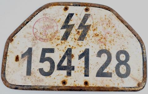 Waffen SS Totenkopf Panzer division motorcycle SS licence back plate stamped