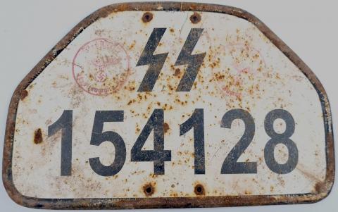 Waffen SS Totenkopf Panzer division motorcycle SS licence back plate stamped