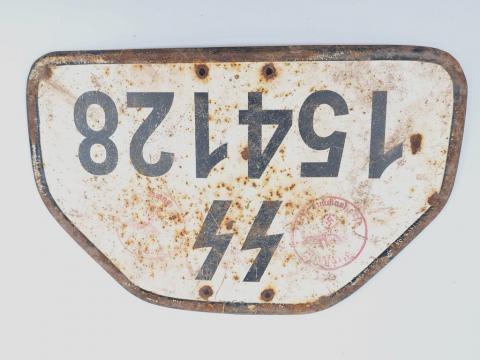 Waffen SS Totenkopf Panzer division motorcycle SS licence back plate stamped