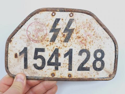 Waffen SS Totenkopf Panzer division motorcycle SS licence back plate stamped