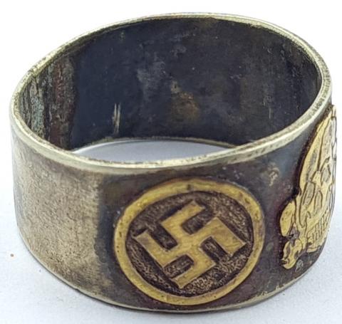 Waffen SS Totenkopf skull officer ring swastika SS runes silver 800 825