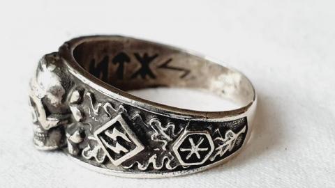 Waffen SS Totenkopf skull SILVER ring Himmler Honor original SS runes ring marked