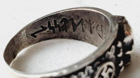 Waffen SS Totenkopf skull SILVER ring Himmler Honor original SS runes ring marked