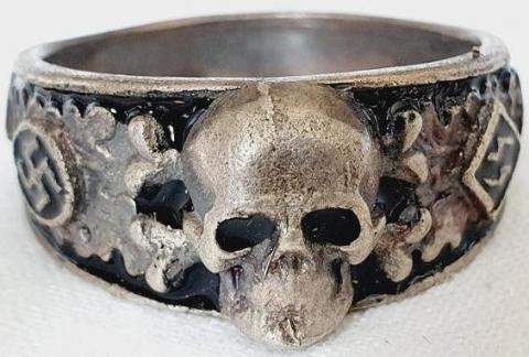 Waffen SS totenkopf skull silver ring with himmler runes honor ring - marked silver 800