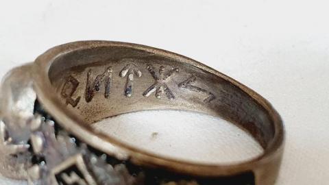 Waffen SS totenkopf skull silver ring with himmler runes honor ring - marked silver 800