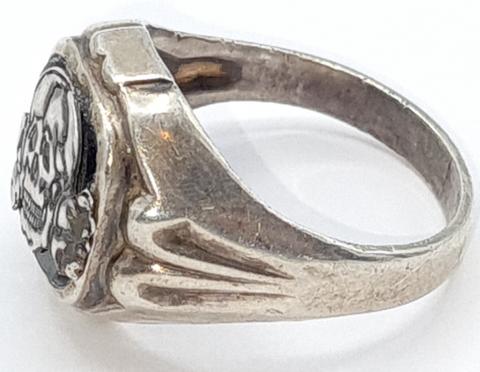 Waffen SS totenkopf skull silver ring with ID number of the SS owner engraved