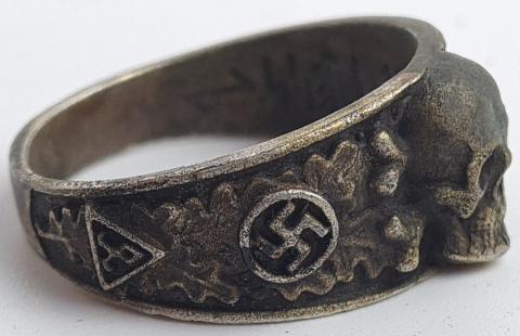 Waffen SS totenkopf skull silver ring relic found SS runes Himmler honor ring