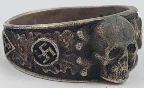 Waffen SS totenkopf skull silver ring relic found SS runes Himmler honor ring