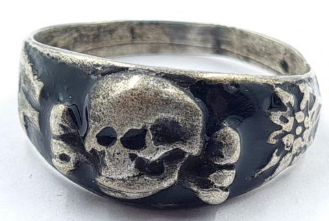 Waffen SS Totenkopf skull silver ring with SS runes original for sale military