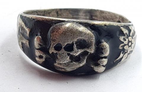 Waffen SS Totenkopf skull silver ring with SS runes original for sale military