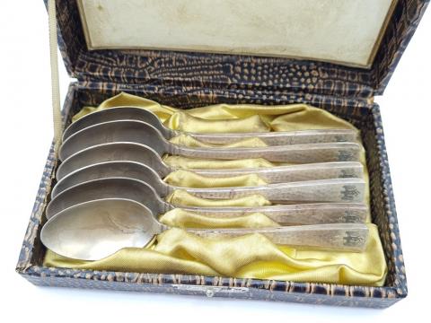 Wehrmacht officer engraved spoons case third reich eagle original silverware ah eb monogram