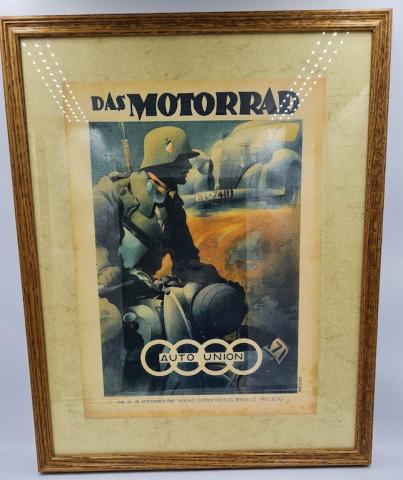 WW2 German Nazi das motorrad auto union poster in frame ddac nskk motorcycle moto