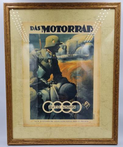 WW2 German Nazi das motorrad auto union poster in frame ddac nskk motorcycle moto