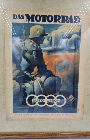 WW2 German Nazi das motorrad auto union poster in frame ddac nskk motorcycle moto