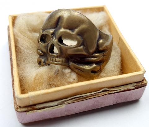 WW2 German Nazi early Waffen SS 1st panzer grenadier division totenkopf skull ring in case