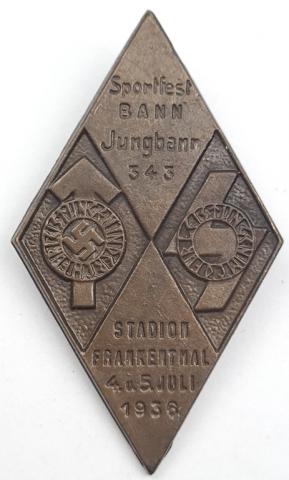 WW2 German Nazi Hitler Youth HJ sports fest diamond pin badge by RZM