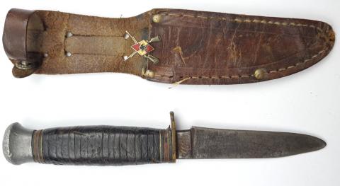 WW2 German Nazi hj hitler youth hunting knife with etui and hj pin 1939