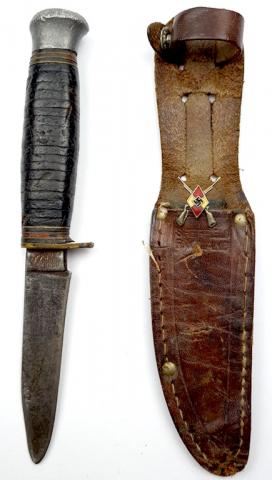 WW2 German Nazi hj hitler youth hunting knife with etui and hj pin 1939 WW2 German Nazi hj hitler youth hunting knife with etui and hj pin 1939