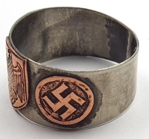 WW2 German Nazi Kriegsmarine custom ring with swastika marked KM naval navy uboat 