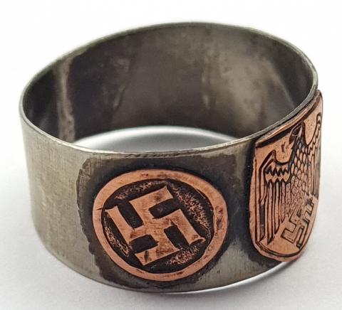 WW2 German Nazi Kriegsmarine custom ring with swastika marked KM naval navy uboat 