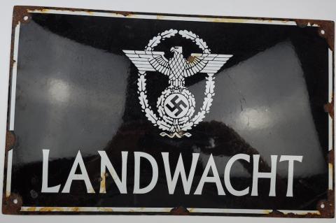 WW2 German Nazi Landwatch Gendarmerie Police Polizei enamel sign 40x25cm original for sale