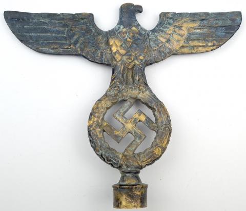 WW2 German Nazi Third Reich eagle pole top of flag marked original rzm for sale