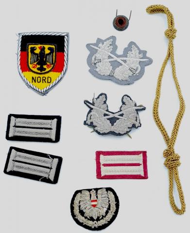 WW2 German Nazi lot of misc visor cap pin & cord + patches + NCO collar tabs
