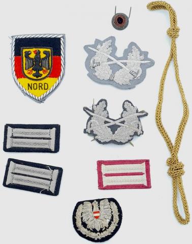 WW2 German Nazi lot of misc visor cap pin & cord + patches + NCO collar tabs