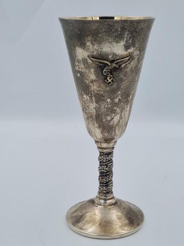 WW2 German nazi Luftwaffe silverware large wine cup marked RZM and third reich eagle WW2 German nazi Luftwaffe silverware large wine cup marked RZM and third reich eagle