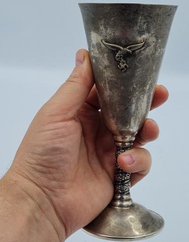WW2 German nazi Luftwaffe silverware large wine cup marked RZM and third reich eagle WW2 German nazi Luftwaffe silverware large wine cup marked RZM and third reich eagle