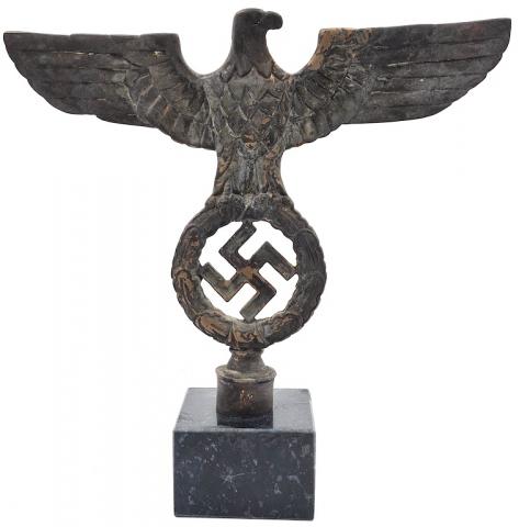 WW2 German Nazi nice large desktop marble base NSDAP eagle status with swastika, marked