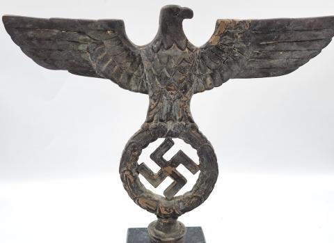 WW2 German Nazi nice large desktop marble base NSDAP eagle status with swastika, marked